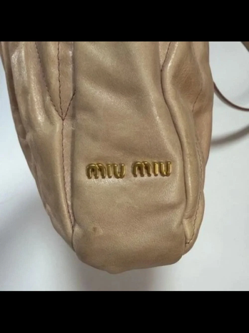 Miu Miu Dusty Pink Ruched Leather Tote with Shoulder Strap
